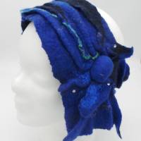 warmes Stirnband aus Filz, Ohrenschützer, Haarband, Ohrenwärmer aus besonders weicher Wolle in blau, Bild 2