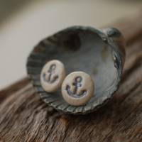 Keramikschmuck echt Silber- Ohrstecker mit Anker oder Seepferdchen, maritime Ohrringe für Frauen Bild 3