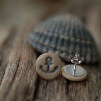 Keramikschmuck echt Silber- Ohrstecker mit Anker oder Seepferdchen, maritime Ohrringe für Frauen Bild 5