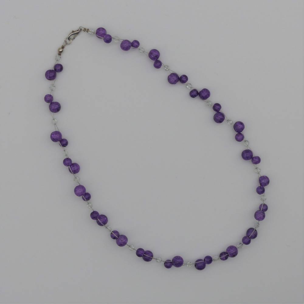 Halskette, Glasperlenkette, lila transparent, 2-fädig, Länge 44 cm, Karabinerverschluss, Schmuck Bild 1