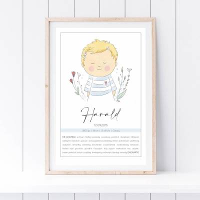 Personalisiertes Poster zur Geburt - Sternzeichen / Tierkreiszeichen Jungfrau für Junge o. Mädchen (bitte wähle Motiv) 