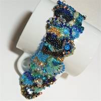 breites Armband petrol blau freeform Unikat handgefertigt Glas türkis peyote handmade Geschenk für sie Bild 2