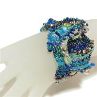 breites Armband petrol blau freeform Unikat handgefertigt Glas türkis peyote handmade Geschenk für sie Bild 4