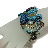 breites Armband petrol blau freeform Unikat handgefertigt Glas türkis peyote handmade Geschenk für sie Bild 5
