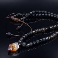 Herren Halskette aus Edelsteinen Rauchquarz Onyx Achat und Hämatit mit Rauchquarz -Anhänger, Länge 61 cm Bild 7