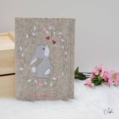 U-Heft Hülle Wollfilz Hase Wunschname, Untersuchungsheft, Impfpass, Umschlag, Geschenk Geburt Taufe, Vorsorgeheft