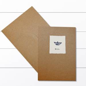 Grußkarte mit Umschlag - Kraftpapier + Einlegeblatt, handgeschöpftes kleines Papier mit Schreibmaschinentext "Moin.& Bild 1