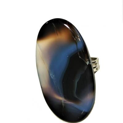 Ring schwarz blaugrau Achat oval 40 x 20 Millimeter großer Stein rauchblau statementschmuck Geschenk