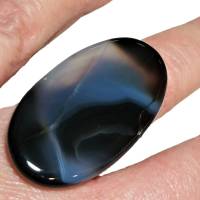 Ring schwarz blaugrau Achat oval 40 x 20 Millimeter großer Stein rauchblau statementschmuck Geschenk Bild 2