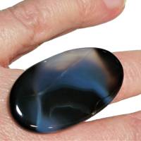 Ring schwarz blaugrau Achat oval 40 x 20 Millimeter großer Stein rauchblau statementschmuck Geschenk Bild 5