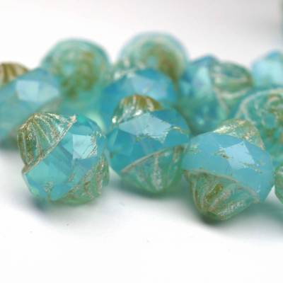 4 Stück Glasperlen 11x10mm Turbine | Milky Aquamarine Picasso