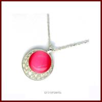 Ketten - Anhänger "Sterntaler Cateye" versilbert, mit rosa Glas-Cabochon 25mm und Collierschlaufe Bild 1