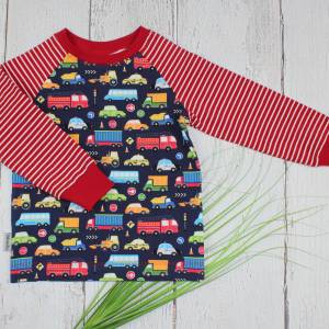 Autos Langarmshirt Longsleeve T-Shirt Streifen marine rot Junge Kinderkleidung handmade Bild 1