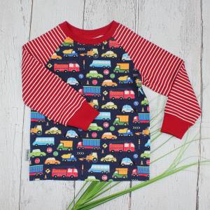 Autos Langarmshirt Longsleeve T-Shirt Streifen marine rot Junge Kinderkleidung handmade Bild 3