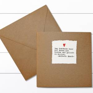 Grußkarte mit Umschlag - Kraftpapier + Einlegeblatt, handgeschöpftes kleines Papier mit Schreibmaschinentext "Wilhel Bild 1