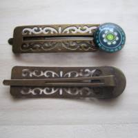 2x Haarspangen für 18 mm Cabochon mit geschnitztem Ornament Muster Bronze Farbe Bild 2