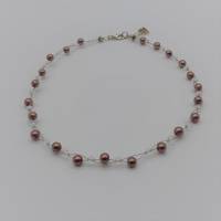 Zartes Collier, Halskette, Perlenkette, kupfer transparent, 2-fädig, Länge 43 +5 cm, Karabinerverschluss, Schmuck Bild 1