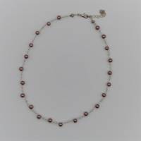 Zartes Collier, Halskette, Perlenkette, kupfer transparent, 2-fädig, Länge 43 +5 cm, Karabinerverschluss, Schmuck Bild 2