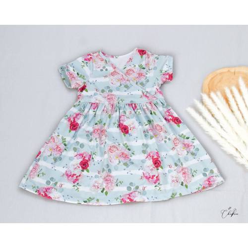 Sommerkleid Blumen Gr. 104, Kleid kurzärmelig, Sommerkleidung für Mädchen, Geschenk zum Geburtstag, Strandoutfit, Jersey