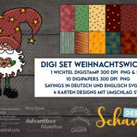 Wichtel Digi Set Digistamp 10 Digipapers und wichtelige Weihnachtssprüche DXF SVG und PNG Plotten mit SchanaDesign Bild 1