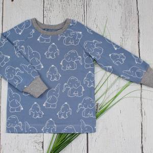 Langarmshirt Longsleeve Pullover Elefanten Mädchen Junge Baby handmade Kinderkleidung blau hellgrau Bild 1