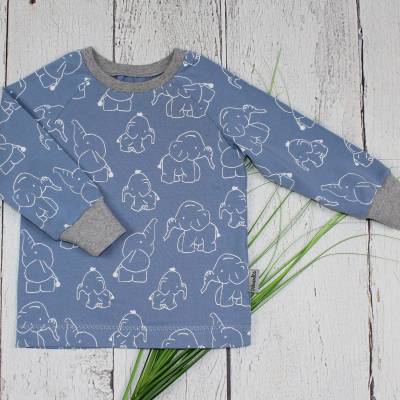 Langarmshirt Longsleeve Pullover Elefanten Mädchen Junge Baby handmade Kinderkleidung blau hellgrau