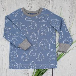 Langarmshirt Longsleeve Pullover Elefanten Mädchen Junge Baby handmade Kinderkleidung blau hellgrau Bild 3