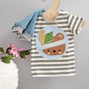 Babyset Junge Gr. 68 T-Shirt & Pumphose, Musselinhose Blau, T-Shirt weiß Grau, Stickdatei Indianer Bär, Sommerkleidung, Bild 5
