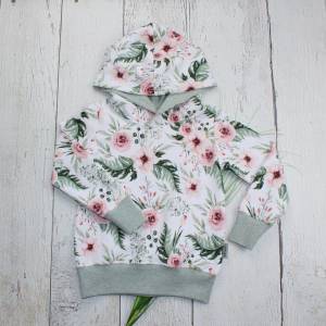Mädchen Hoodie Blumen Pullover Kapuzenpullover Kinderkleidung handmade weiß mint rosa Bild 2