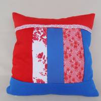 rot blaues Patchworkkissen , kleines dekoratives Kissen , rot weiß blaues Kissen Bild 1