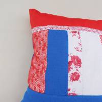 rot blaues Patchworkkissen , kleines dekoratives Kissen , rot weiß blaues Kissen Bild 4