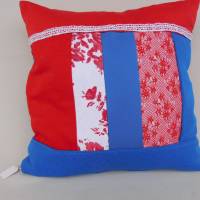 rot blaues Patchworkkissen , kleines dekoratives Kissen , rot weiß blaues Kissen Bild 9