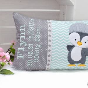 Namenskissen Stickdatei Pinguin, personalisiertes Kissen mit Name, Geburtskissen, Kuschelkissen, Junge Mädchen, Geschenk Bild 2