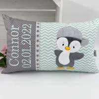 Namenskissen Stickdatei Pinguin, personalisiertes Kissen mit Name, Geburtskissen, Kuschelkissen, Junge Mädchen, Geschenk Bild 4