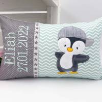 Namenskissen Stickdatei Pinguin, personalisiertes Kissen mit Name, Geburtskissen, Kuschelkissen, Junge Mädchen, Geschenk Bild 7
