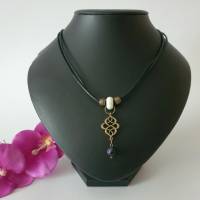 Bronze Kette im Kelten & Wikinger Look/ Edelstein Perlenkette/ Halskette mit Blaufluss und Weißer Keramik Perlen Bild 2