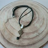 Bronze Kette im Kelten & Wikinger Look/ Edelstein Perlenkette/ Halskette mit Blaufluss und Weißer Keramik Perlen Bild 4