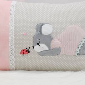 Namenskissen Motiv Maus, personalisiertes Kinderkissen mit Name, Mädchen Geburtskissen, Kuschelkissen, Geschenk Geburt Bild 4