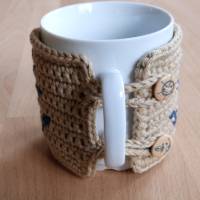 gehäkelter Tassenwärmer, Mug cozy, "Anker" für Kaffeebecher, Biobaumwolle, Handarbeit Bild 3