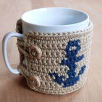gehäkelter Tassenwärmer, Mug cozy, "Anker" für Kaffeebecher, Biobaumwolle, Handarbeit Bild 4