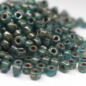 10g 6/0 Czech Seed Beads Matubo | Aquamarine Picasso Silver Bild 1