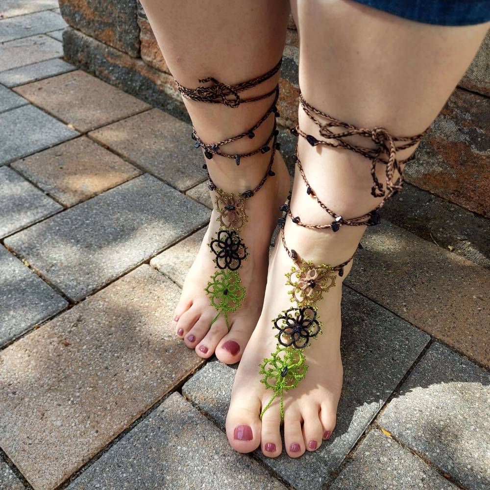 Fußschmuck Barfuß Sandalen Fußkettchen Blume Blaufluss