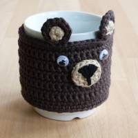 gehäkelter Tassenwärmer, Mug cozy, "Bär" für Kaffeebecher, Biobaumwolle, Handarbeit Bild 1