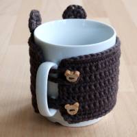 gehäkelter Tassenwärmer, Mug cozy, "Bär" für Kaffeebecher, Biobaumwolle, Handarbeit Bild 3