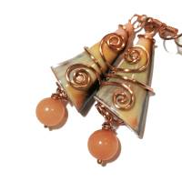 Ohrringe Muschel khaki beige handgemacht Herbst Karneol Kupfer Schmuck rosegoldfarben boho Geschenk steampunk Bild 1
