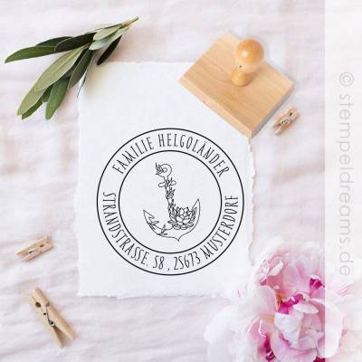 Adressstempel - Familienstempel - Anker - personalisiert - runder Holzstempel - Motiv: 387C