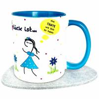 Geschenk Tasse Tante, hellblau, Tasse mit Spruch, Glück ist eine Tante wie Dich zu haben Bild 1