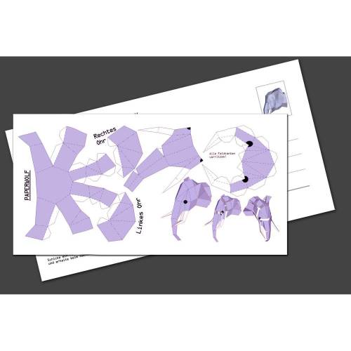 Postkarte "Mini-Elefant" zum Selberbauen. Bastelbogen DIY