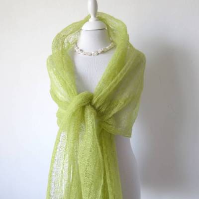 hellgrüne Mohair Stola für Hochzeit, gestrickter Sommer-Schal Frauen, leichtes Schultertuch, Geburtstagsgeschenk für sie