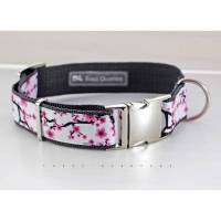 Hundehalsband, Hund, Kirschblüten, rosa, weiß, dunkelgrau, Hunde, Halsband, Welpe, grau, Gurtband, silber, Blumen, romantisch, boho Bild 1